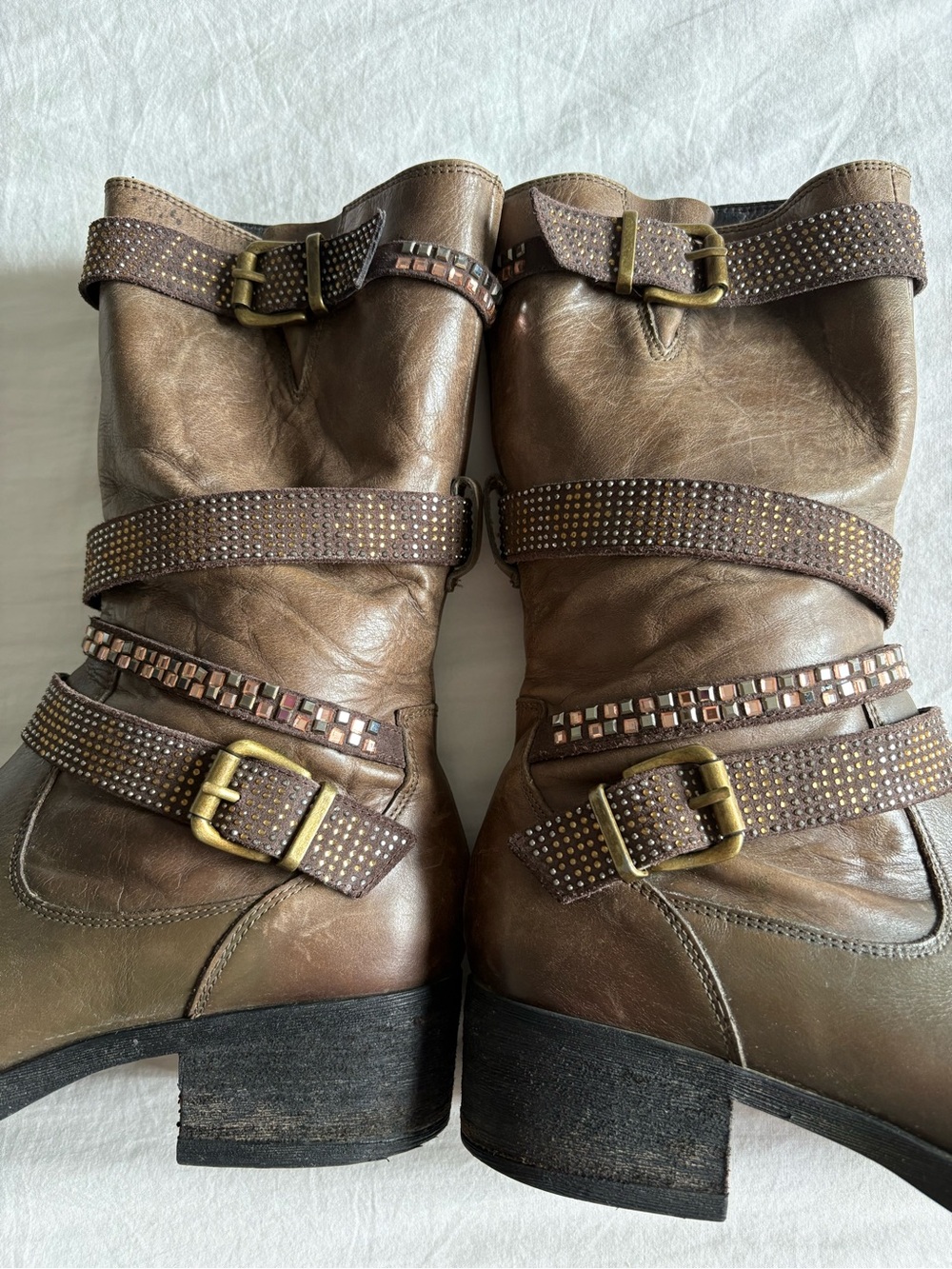 MJUS Distressed Leather Multi-Strap Studded Brown Combat Boots - EU 41 - Picture 5 of 7